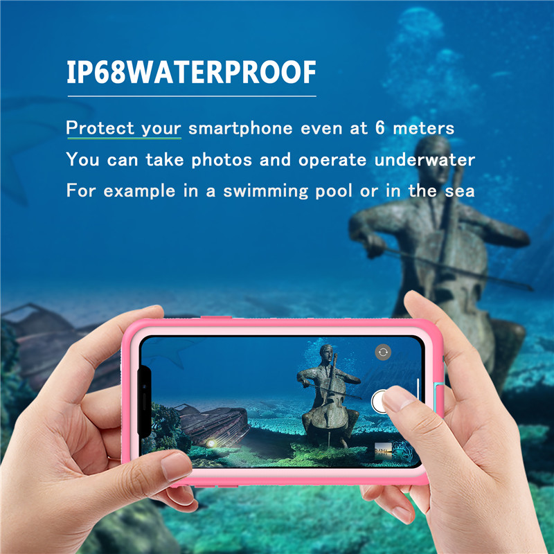 Vízálló tok porbiztos iphone 11 pro max tok szárazontokban vízálló mobiltelefon tok (rózsaszín) átlátszó hátlapkal