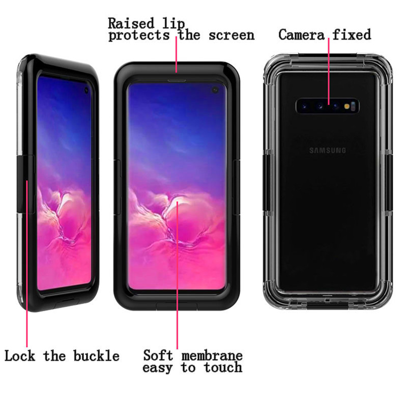 Vízálló telefon tok, műanyag tok vízálló úszás mobiltelefon tok Samsung S10 (fekete)