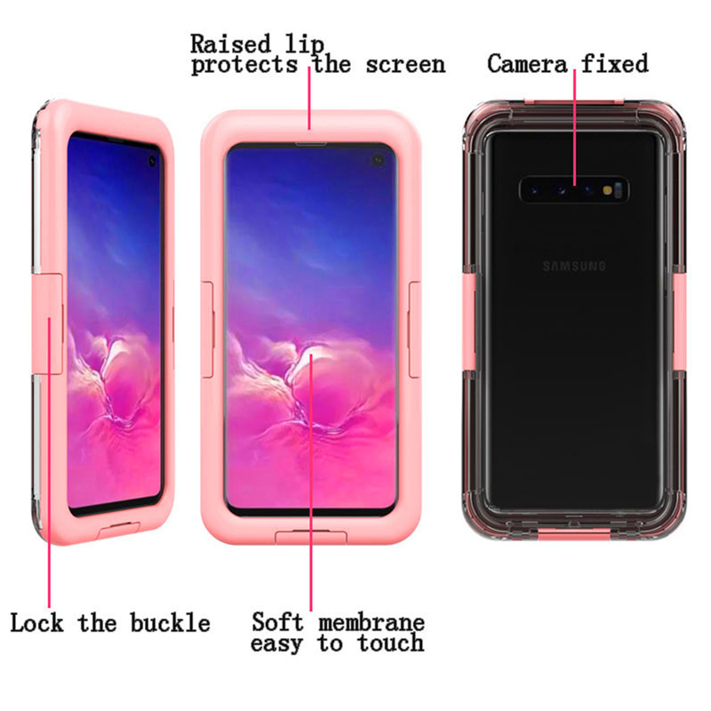 Új, olcsó, vízálló telefon tok Samsung S10-hez (rózsaszín)