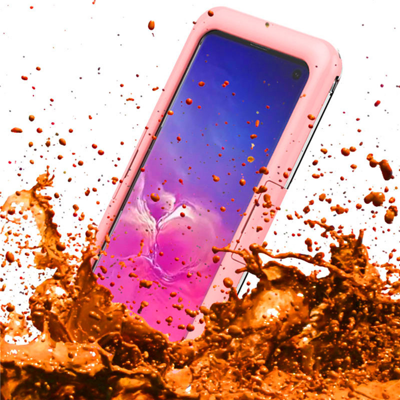 Új, olcsó, vízálló telefon tok Samsung S10-hez (rózsaszín)